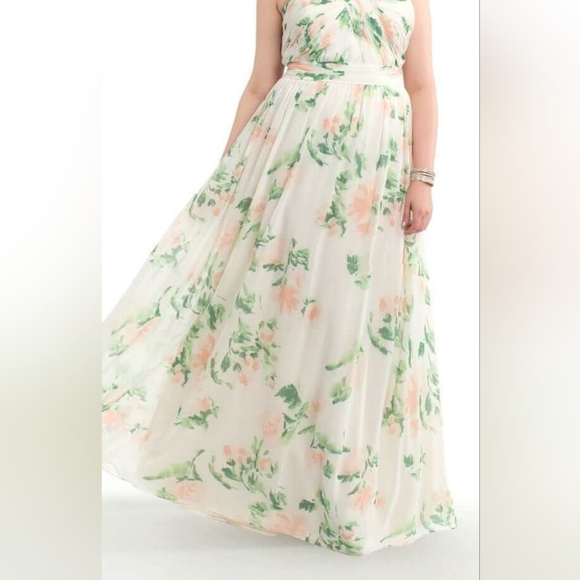 NWT Camille La Vie Floral Chiffon Dress Strapless Ivory/Blush Size 14 - Picture 5 of 6